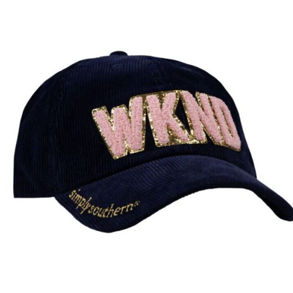 SIMPLY SOUTHERN Sparkle Puff Letter WKND Weekend Corduroy Baseball Cap Hat NEW